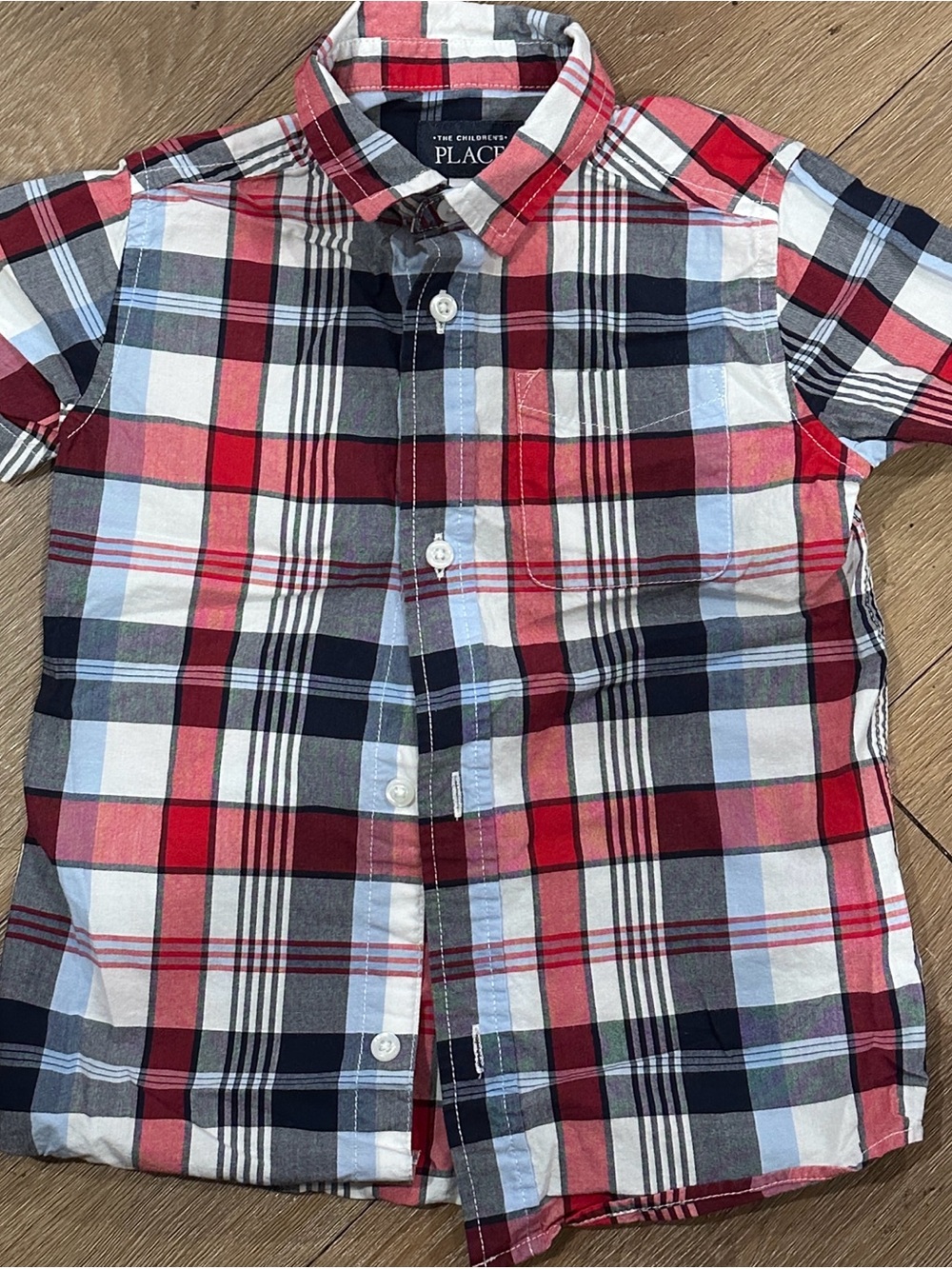 The Children's Place Red, Navy & Light Blue Plaid Short Sleeve Button-Down